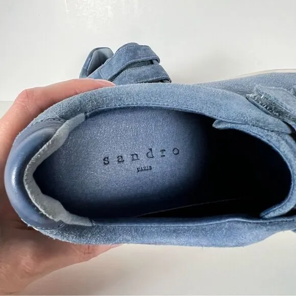 Sandro Anita Blue Suede Leather Low Top Sneakers in Bleu Denim Size 6.5
