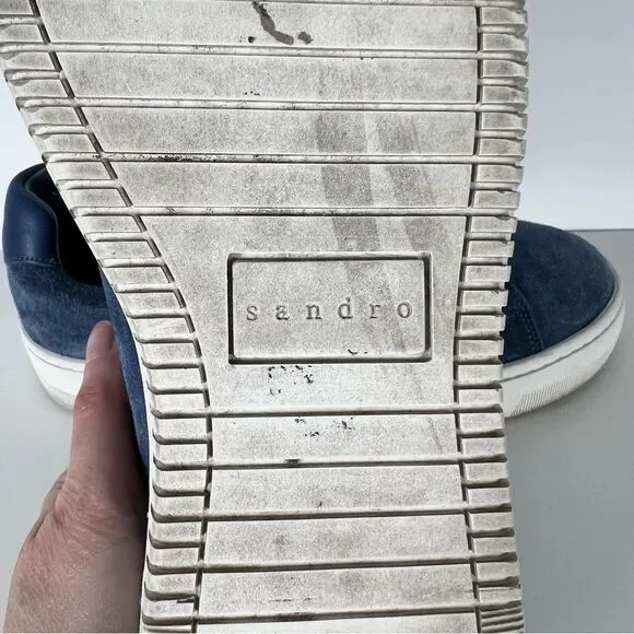 Sandro Anita Blue Suede Leather Low Top Sneakers in Bleu Denim Size 6.5
