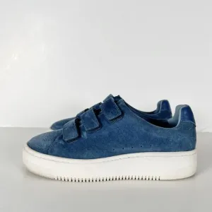 Sandro Anita Blue Suede Leather Low Top Sneakers in Bleu Denim Size 6.5