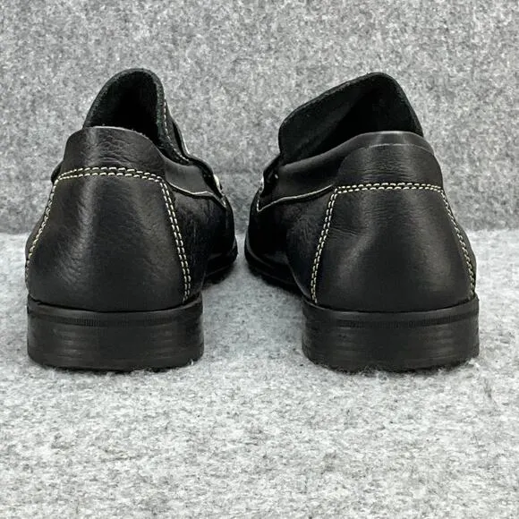 Sandro Moscoloni Black Leather White Stitching Slip On Penny Loafer Men 10.5