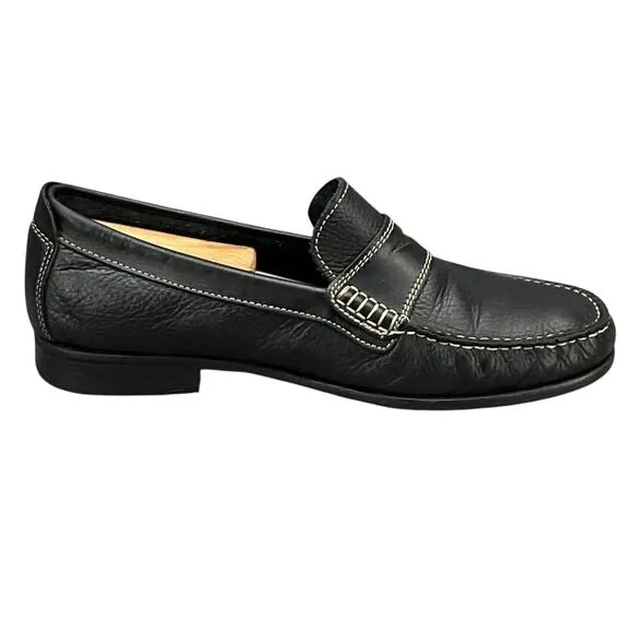 Sandro Moscoloni Black Leather White Stitching Slip On Penny Loafer Men 10.5