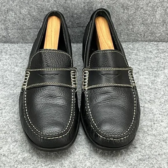 Sandro Moscoloni Black Leather White Stitching Slip On Penny Loafer Men 10.5