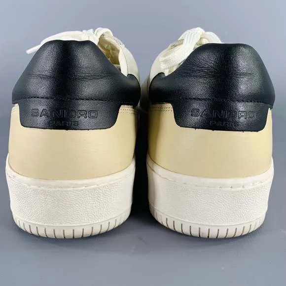 SANDRO White Black Beige Color Block Leather Low Top Sneakers