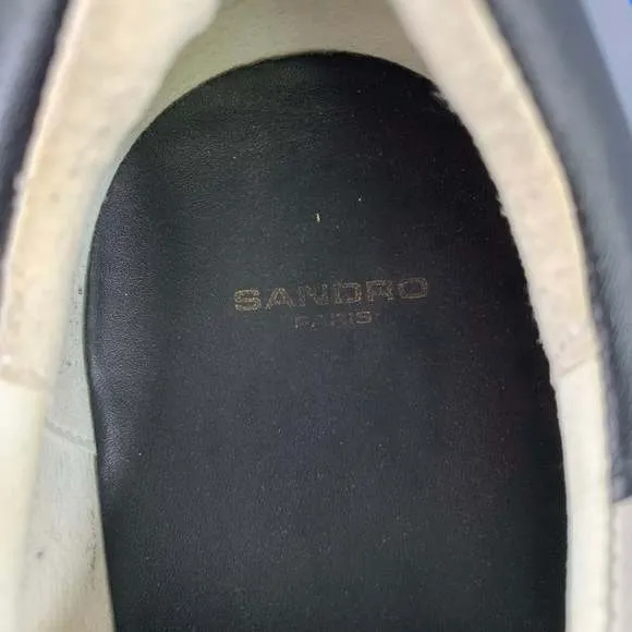 SANDRO White Black Beige Color Block Leather Low Top Sneakers
