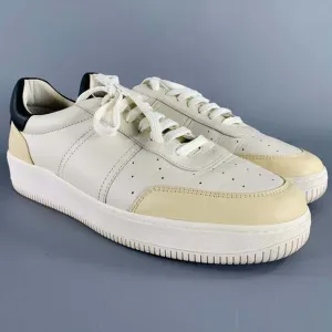 SANDRO White Black Beige Color Block Leather Low Top Sneakers