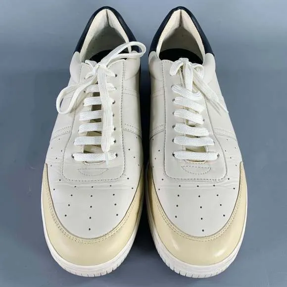 SANDRO White Black Beige Color Block Leather Low Top Sneakers