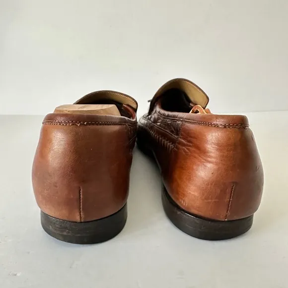 Santoni Italian brown leather tassel woven loafers men’s loafers vintage‎ US 11