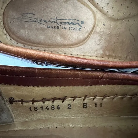 Santoni Italian brown leather tassel woven loafers men’s loafers vintage‎ US 11