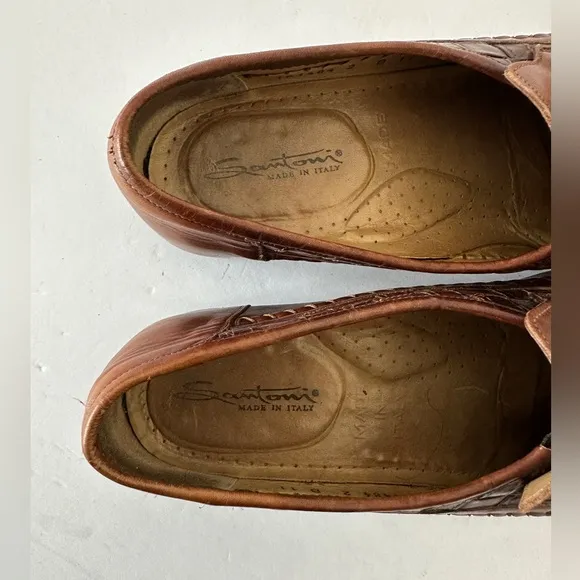 Santoni Italian brown leather tassel woven loafers men’s loafers vintage‎ US 11