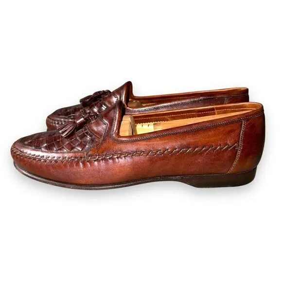 Santoni Saddle Brown Handmade in Italy Woven Loafers Size 8