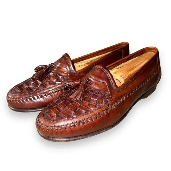 Santoni Saddle Brown Handmade in Italy Woven Loafers Size 8