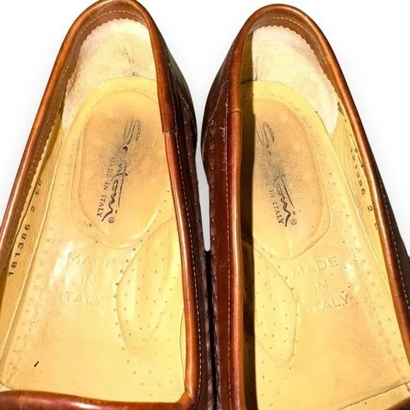 Santoni Saddle Brown Handmade in Italy Woven Loafers Size 8
