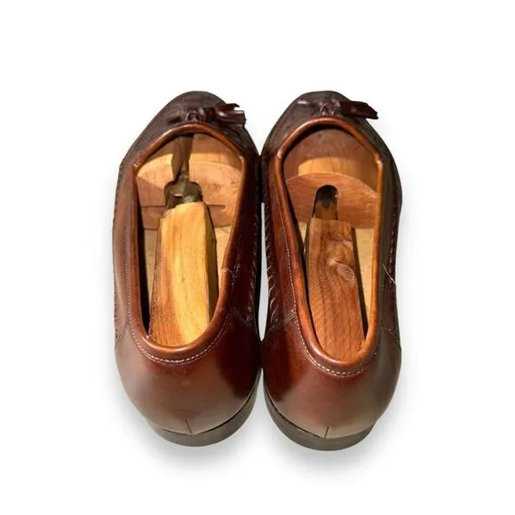 Santoni Saddle Brown Handmade in Italy Woven Loafers Size 8