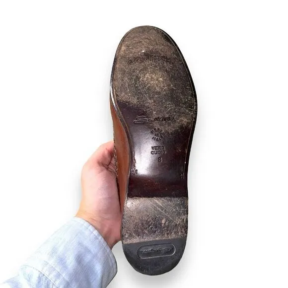 Santoni Saddle Brown Handmade in Italy Woven Loafers Size 8