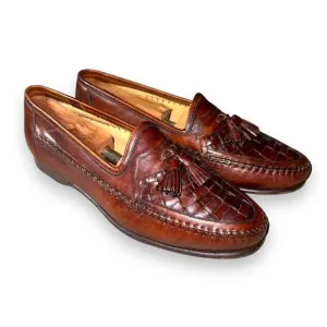 Santoni Saddle Brown Handmade in Italy Woven Loafers Size 8