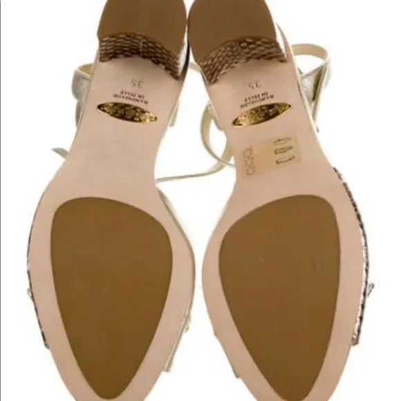 Sara Flint Embossed Ankle Strap Sandals