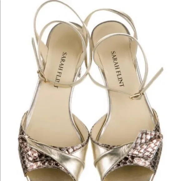 Sara Flint Embossed Ankle Strap Sandals