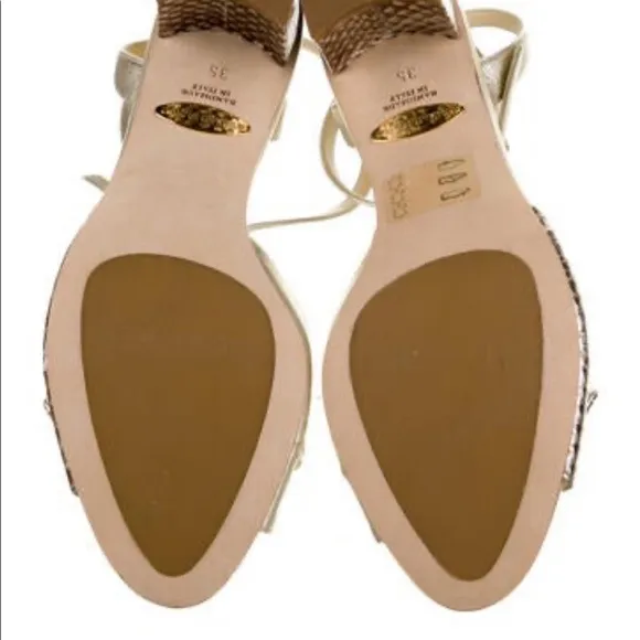 Sara Flint Embossed Ankle Strap Sandals