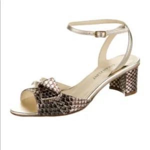 Sara Flint Embossed Ankle Strap Sandals