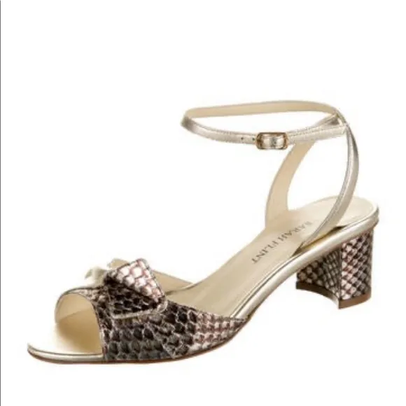 Sara Flint Embossed Ankle Strap Sandals