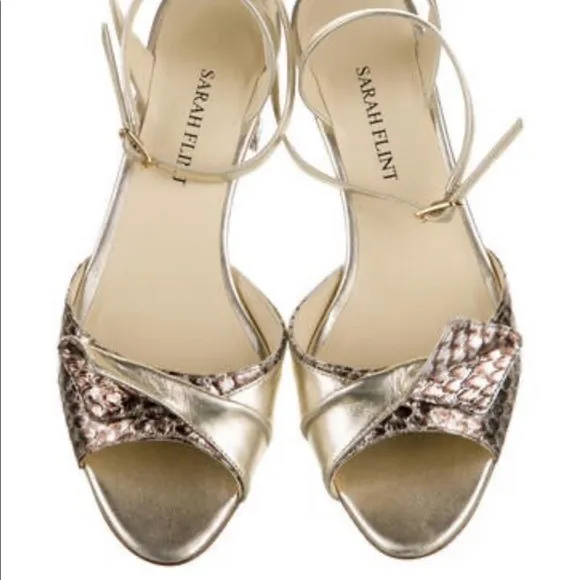 Sara Flint Embossed Ankle Strap Sandals