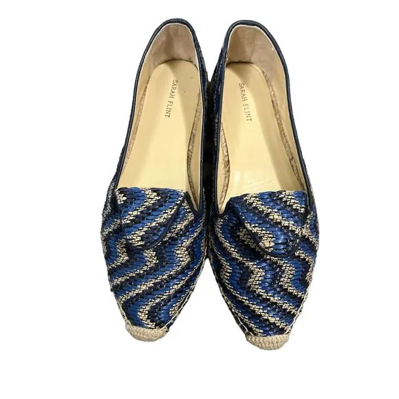 Sarah Flint Womens Resort Collection Blue Woven Espadrilles Loafer EU38