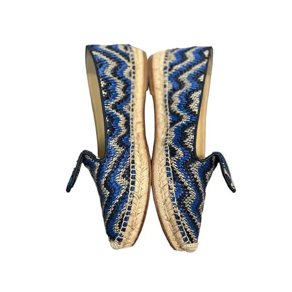 Sarah Flint Womens Resort Collection Blue Woven Espadrilles Loafer EU38