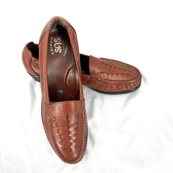 SAS tripod comfort slip on loafers leather woven moccasin style shoe 8.5 N