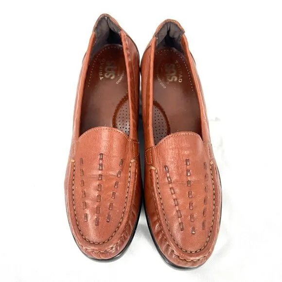 SAS tripod comfort slip on loafers leather woven moccasin style shoe 8.5 N