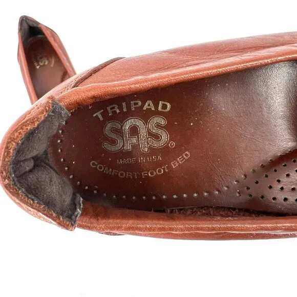 SAS tripod comfort slip on loafers leather woven moccasin style shoe 8.5 N