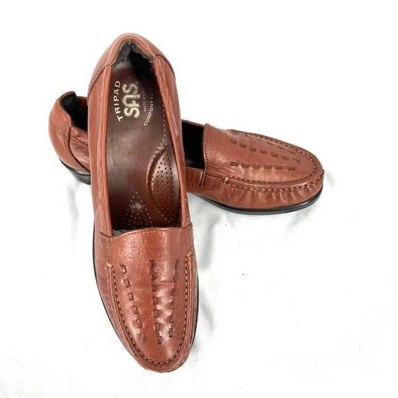 SAS tripod comfort slip on loafers leather woven moccasin style shoe 8.5 N