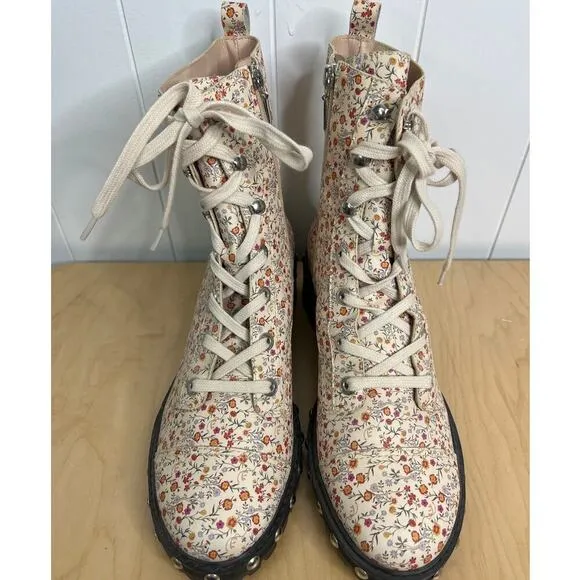 Schutz Andrea Floral and Studded Lace Up w/Zipper Combat Boots SZ 11 NWOB