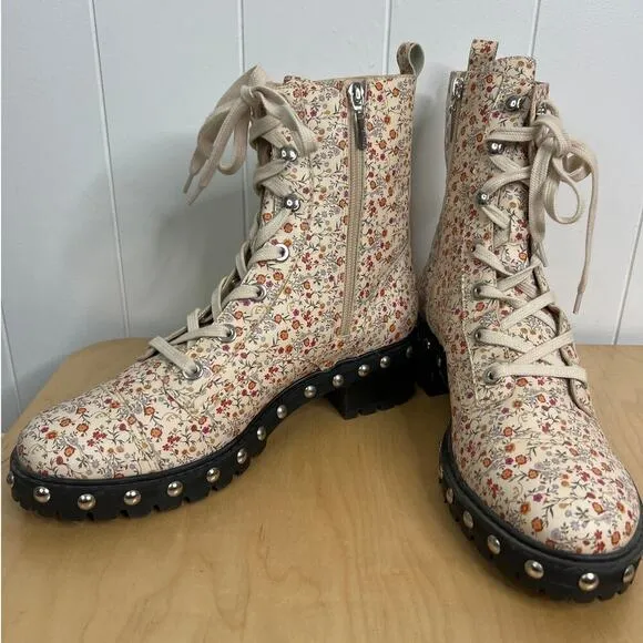 Schutz Andrea Floral and Studded Lace Up w/Zipper Combat Boots SZ 11 NWOB