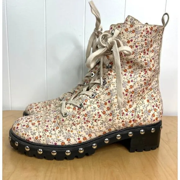 Schutz Andrea Floral and Studded Lace Up w/Zipper Combat Boots SZ 11 NWOB