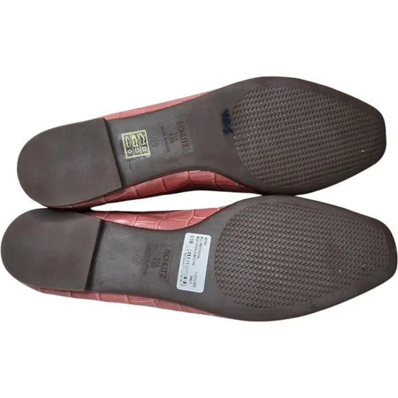 Schutz Arissa Crocodile Embossed Leather Ballet Flat Quartz Pink Size 9.5