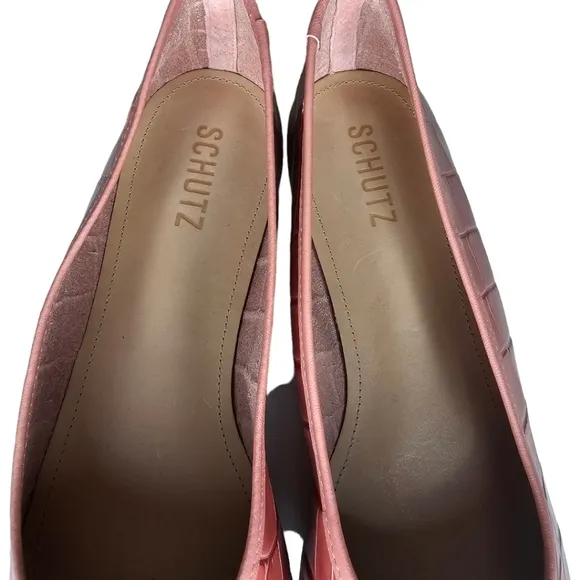 Schutz Arissa Crocodile Embossed Leather Ballet Flat Quartz Pink Size 9.5