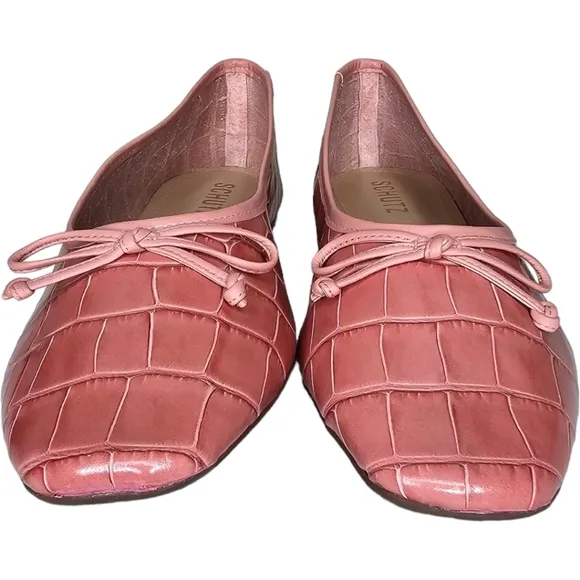 Schutz Arissa Crocodile Embossed Leather Ballet Flat Quartz Pink Size 9.5