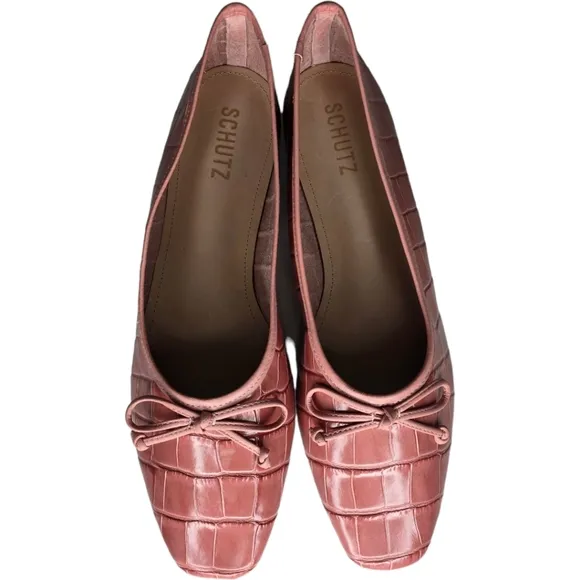 Schutz Arissa Crocodile Embossed Leather Ballet Flat Quartz Pink Size 9.5