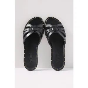 SCHUTZ BLACK PHOENIX LEATHER FLATS SANDALS