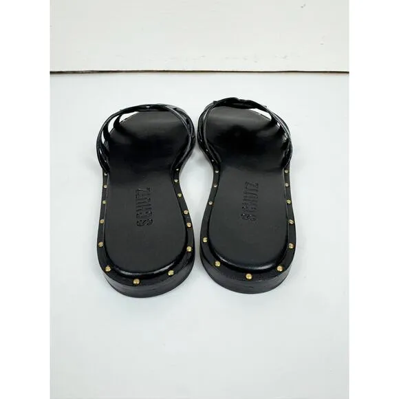 SCHUTZ BLACK PHOENIX LEATHER FLATS SANDALS