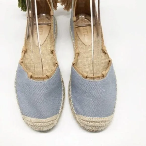 SCHUTZ Brie Lace Up Tassel Pom Pom Flats