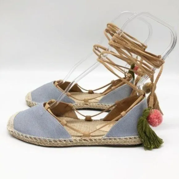 SCHUTZ Brie Lace Up Tassel Pom Pom Flats