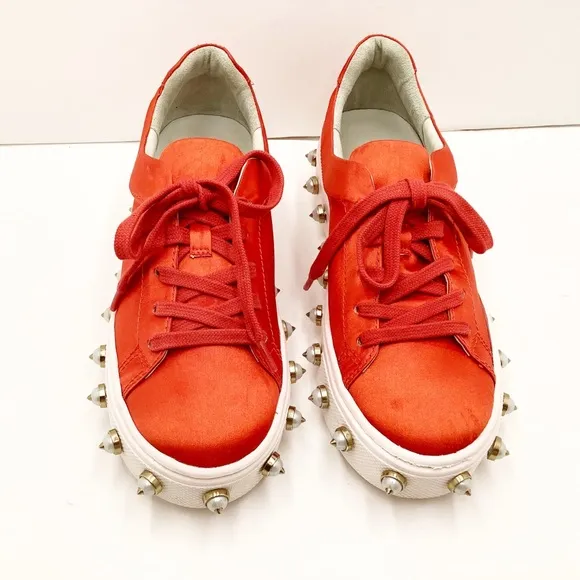 {SCHUTZ} 'Lamara' Pearl Spiked Leather &amp; Satin Platform Sneakers