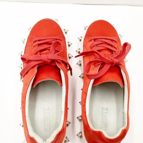 {SCHUTZ} 'Lamara' Pearl Spiked Leather &amp; Satin Platform Sneakers