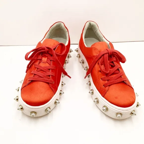 {SCHUTZ} 'Lamara' Pearl Spiked Leather &amp; Satin Platform Sneakers