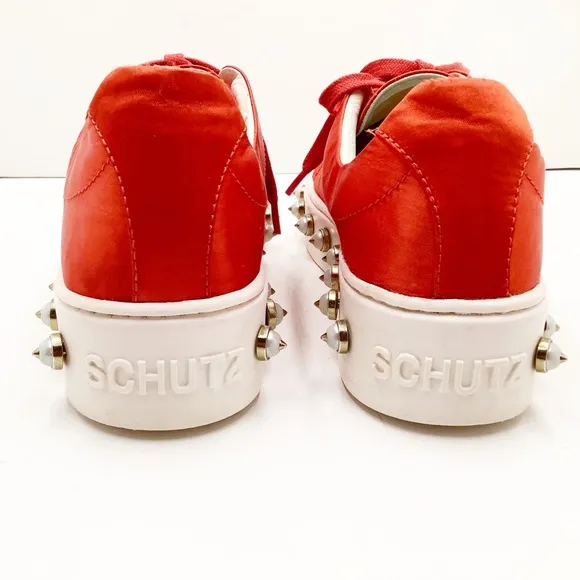 {SCHUTZ} 'Lamara' Pearl Spiked Leather &amp; Satin Platform Sneakers