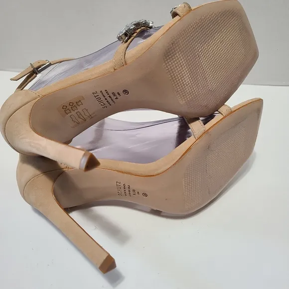 Schutz Linsey Crystal-Embellished Nubuck Sandals Strappy Stiletto Heels Size 8.5