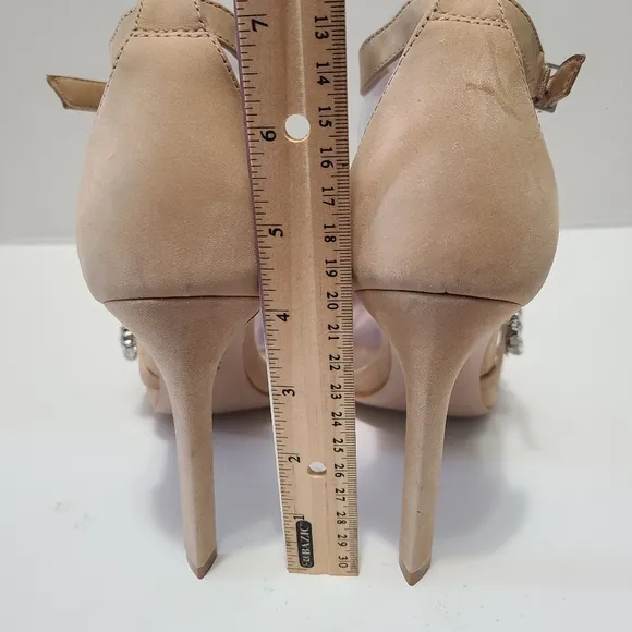 Schutz Linsey Crystal-Embellished Nubuck Sandals Strappy Stiletto Heels Size 8.5