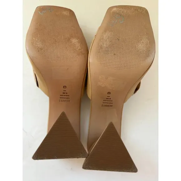 Schutz Lizah Modern Block Heel Slip on Sandal Mules Size 9.5 B Dark Nude