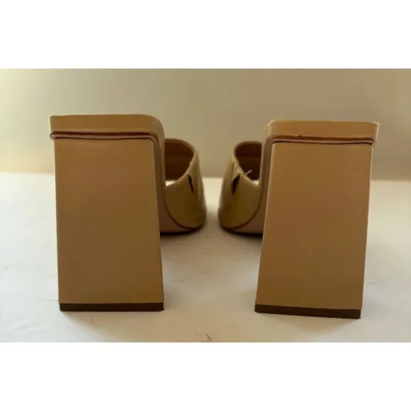 Schutz Lizah Modern Block Heel Slip on Sandal Mules Size 9.5 B Dark Nude